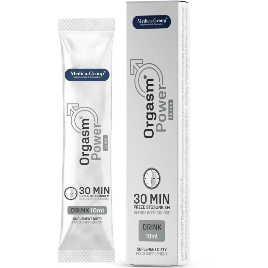 Orgasmus Power Drink für Männer, 10ml Beutel und Karton.