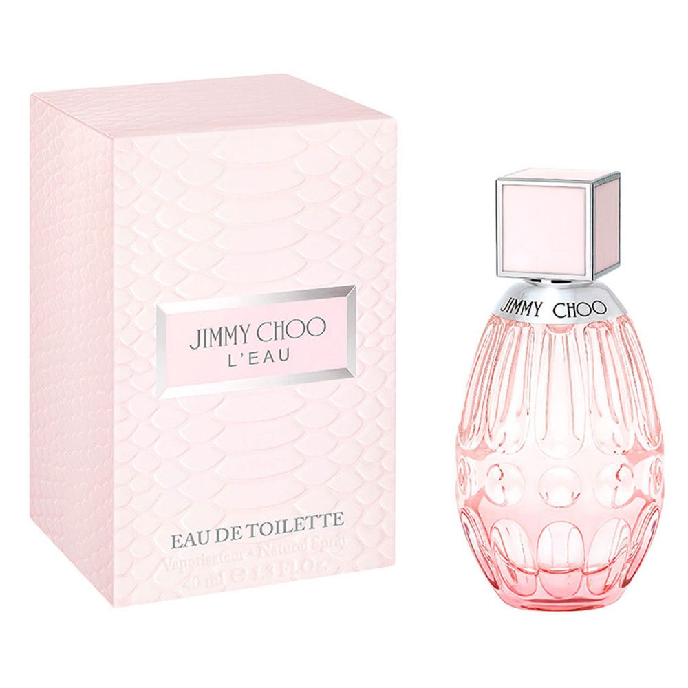 Rosa Verpackung und Flakon. Verpackung mit Aufschrift: JIMMY CHOO L'EAU, Eau de Toilette.