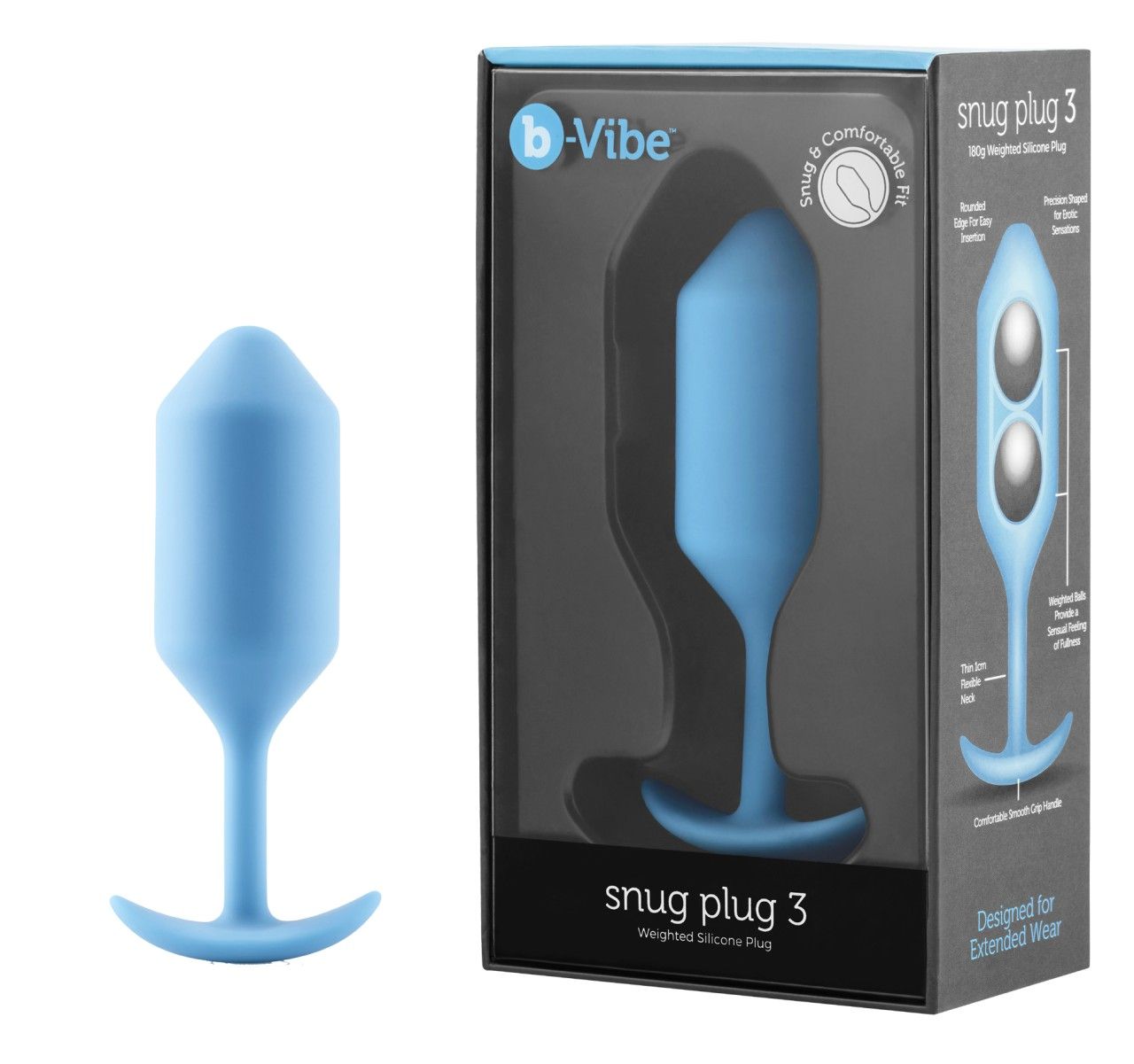 b-Vibe Snug Plug 3 in Verpackung. Produkt und Verpackung sichtbar. Text: Snug Plug 3.