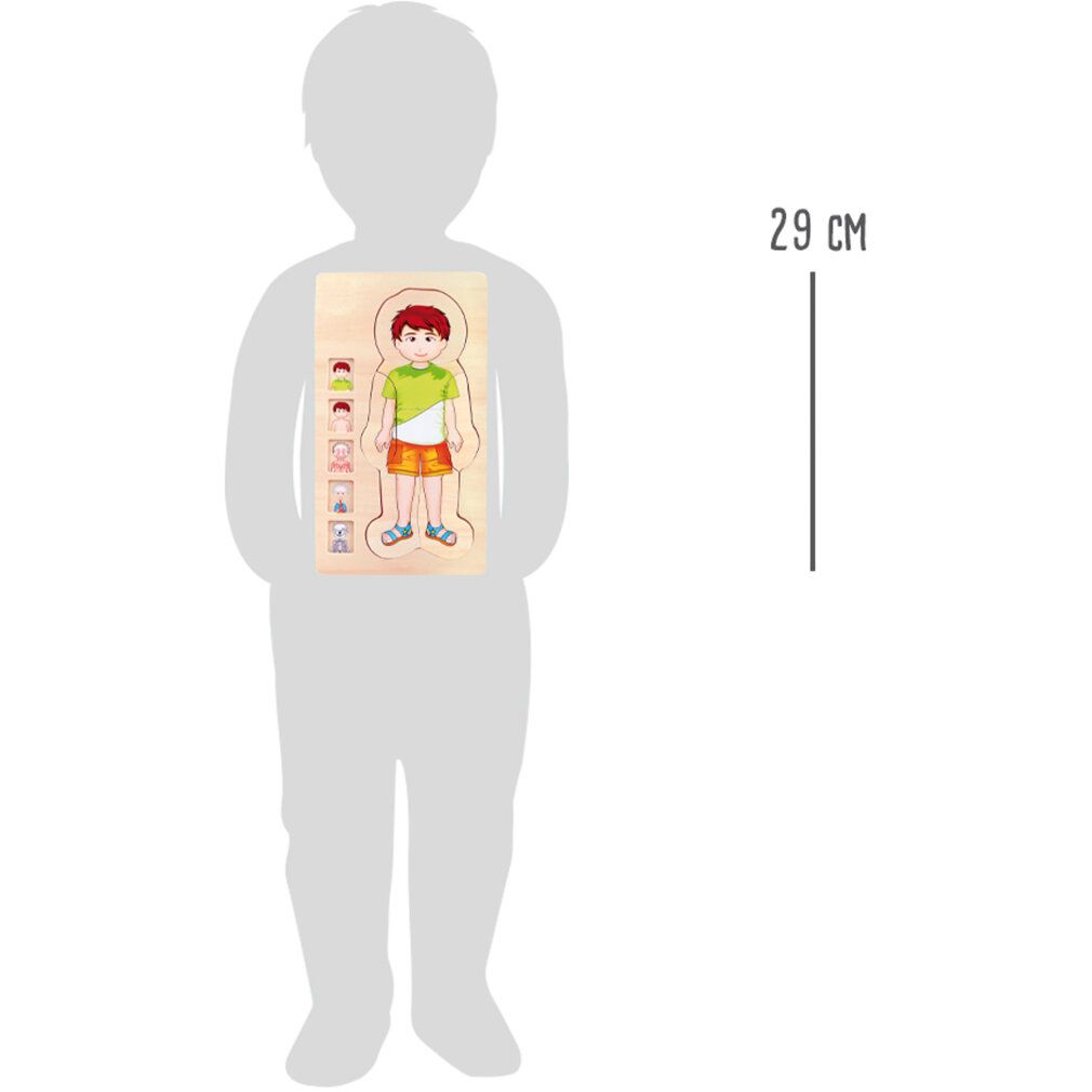 Holzpuzzle Anatomie Junge. Puzzle mit Körperteilen. Holzpuzzle mit Junge-Figur und Puzzleteilen.