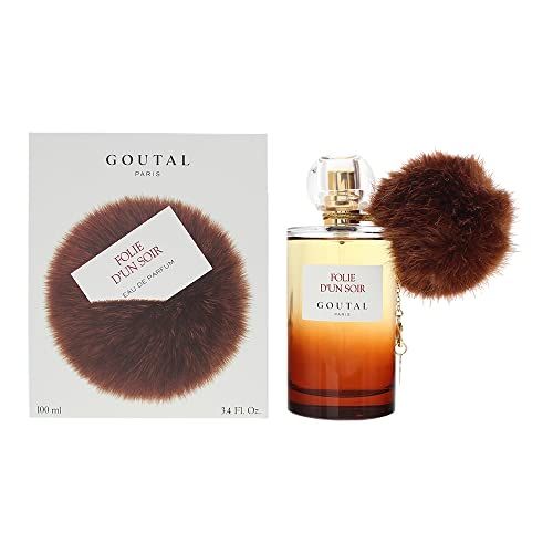 Parfümflakon und Verpackung. Flakon mit braunem Quastenanhänger. Verpackung mit Fell-Design und Produktnamen.