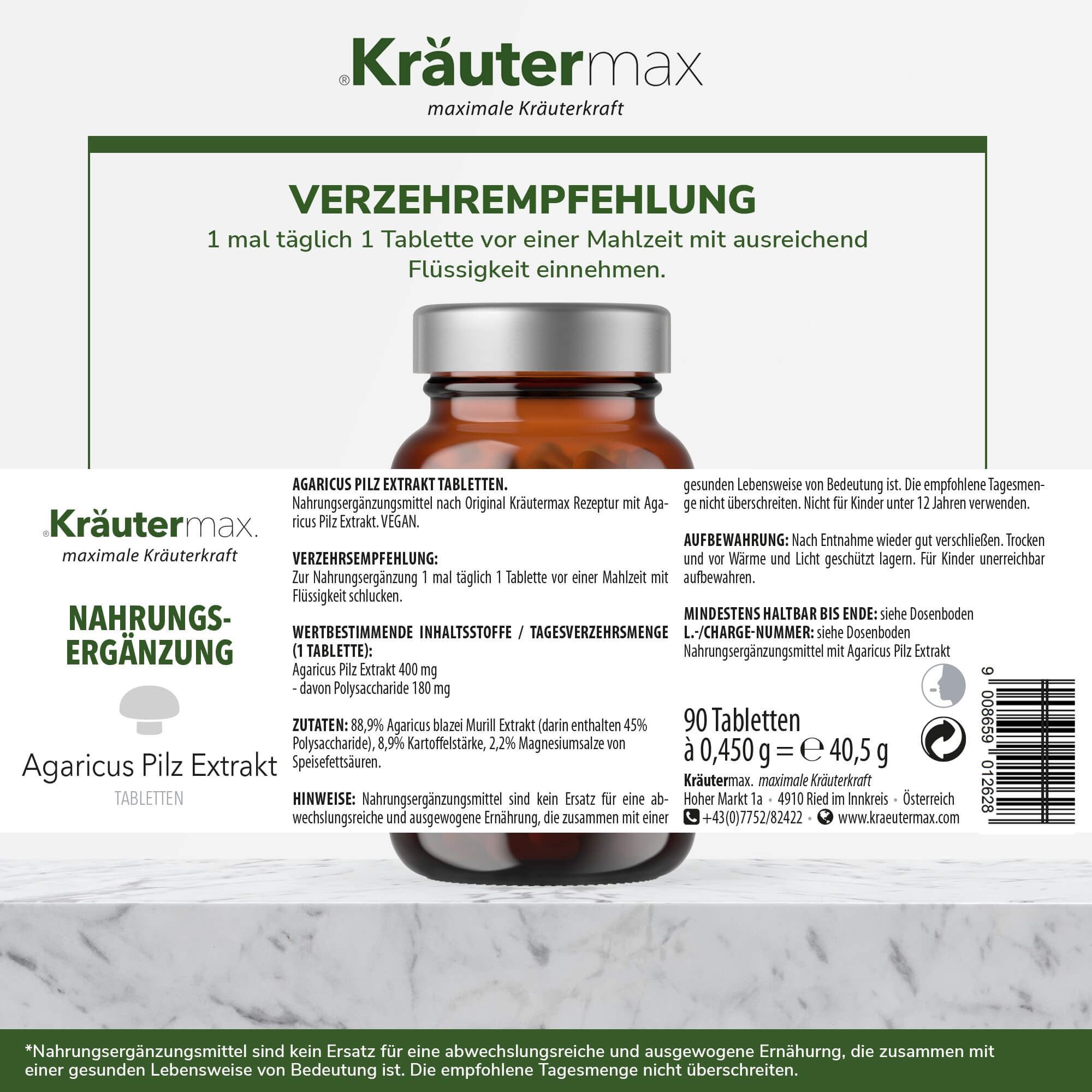 Kräutermax Agaricus Pilz Tabletten