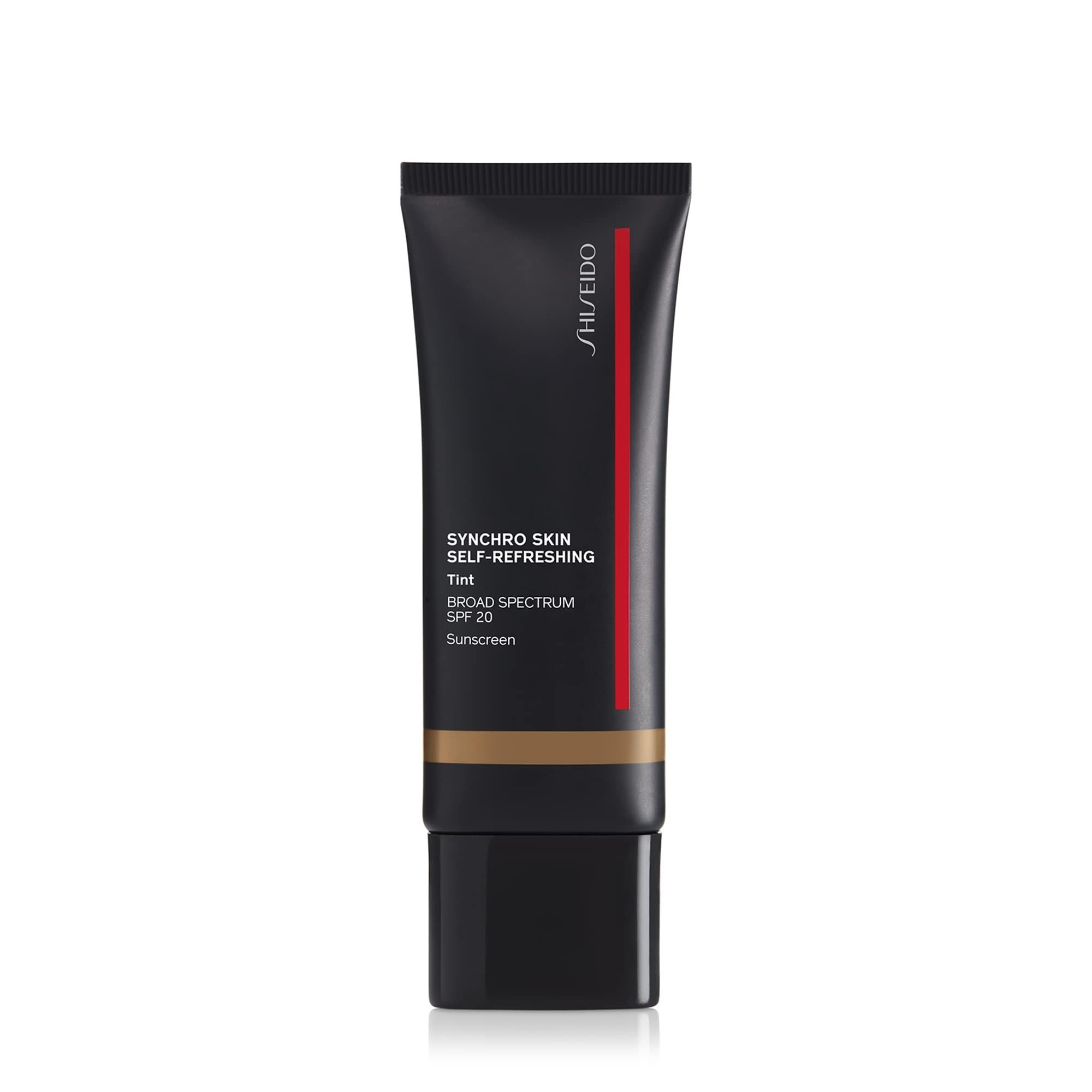 Schwarze Tube mit rotem Streifen. Text: Shiseido, Synchro Skin Self-Refreshing Tint, SPF 20.
