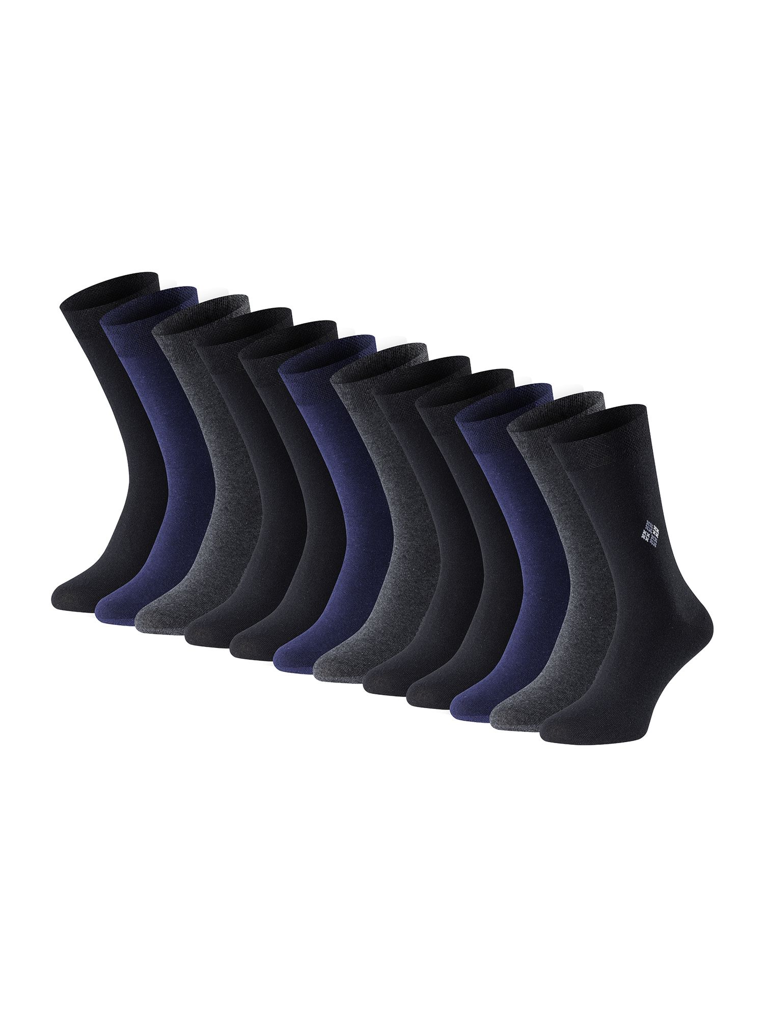 12 Paar Business-Socken in verschiedenen Farben. Größe 43-46. Logo auf dem Schaft.