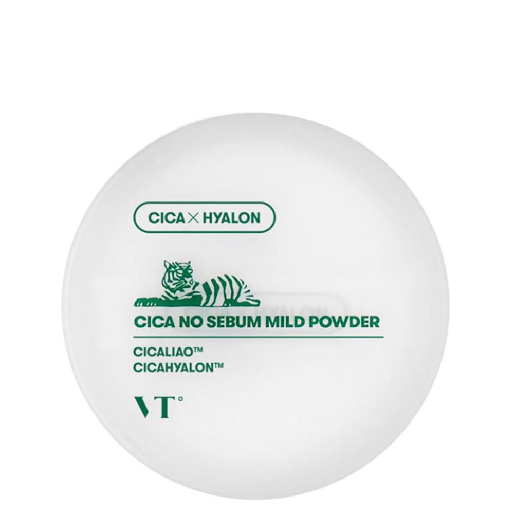VT Cosmetics Cica No Sebum Mild Powder Dose mit Tiger-Logo und Text.
