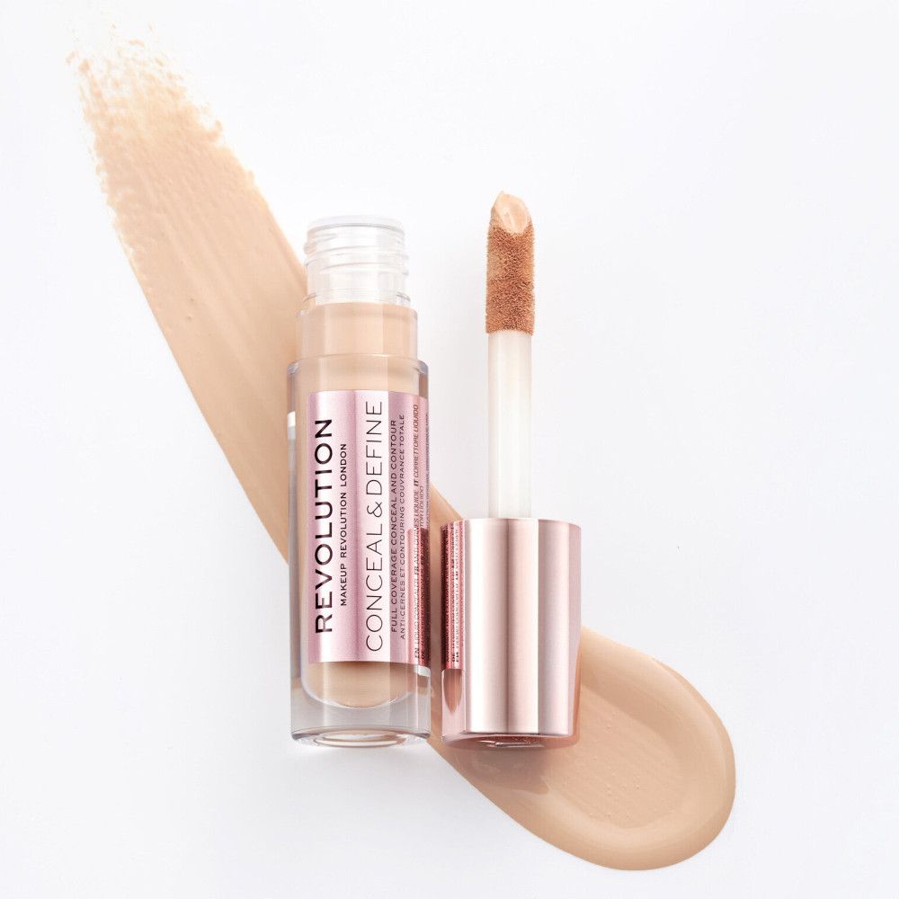 Concealer-Fläschchen mit Applikator. Marke und Produktname sichtbar. Beige Farbton.