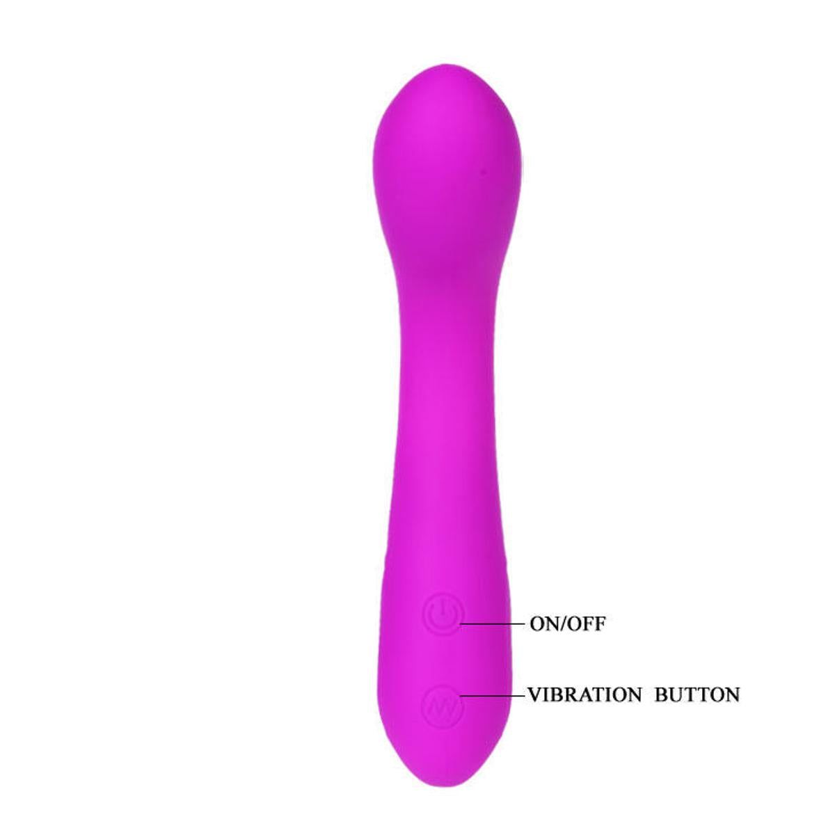 Lila Vibrator mit zwei Knöpfen: Ein/Aus und Vibration.