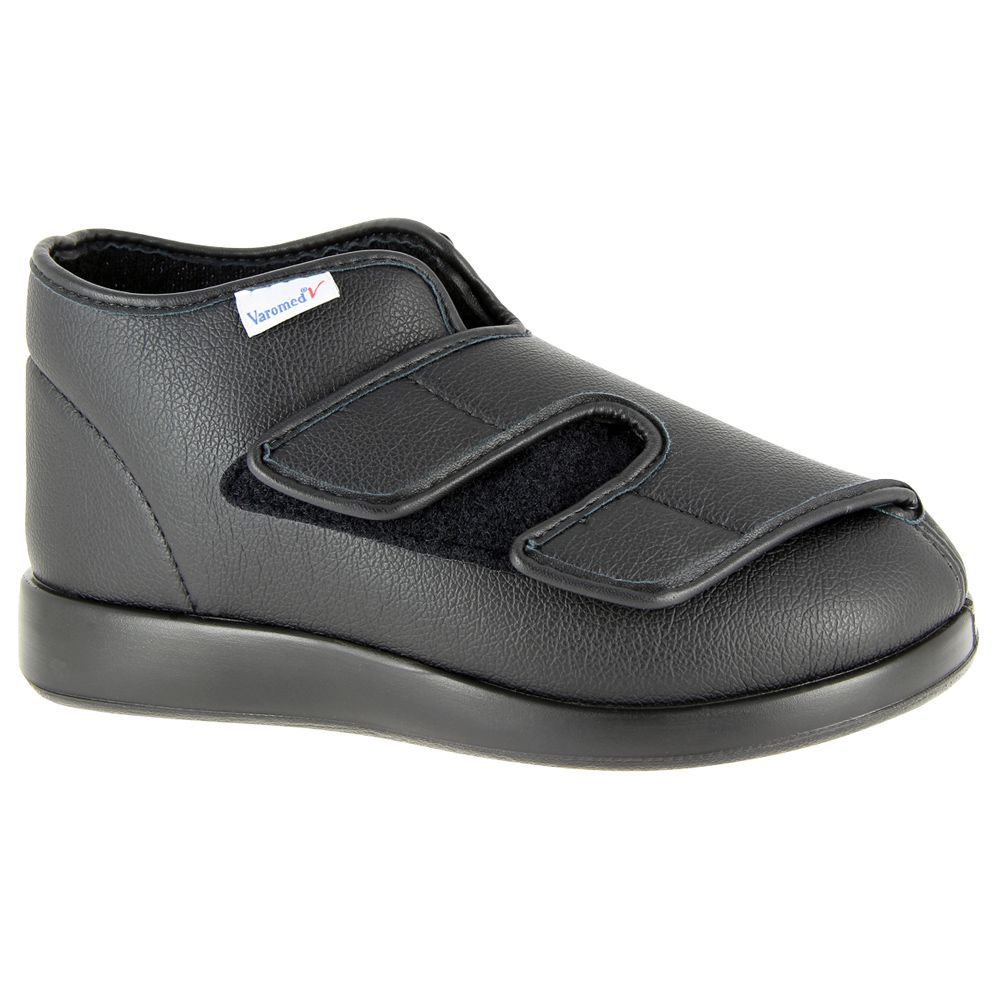 Schwarzer Varomed Verbandschuh "London" Weite L. Klettverschluss, gepolstert. Schwarze Sohle. Logo.