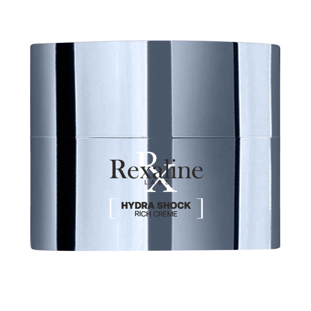 Hellblaue Creme-Dose mit weißer Schrift: Rexaline Labs, Hydra Shock Rich Creme.
