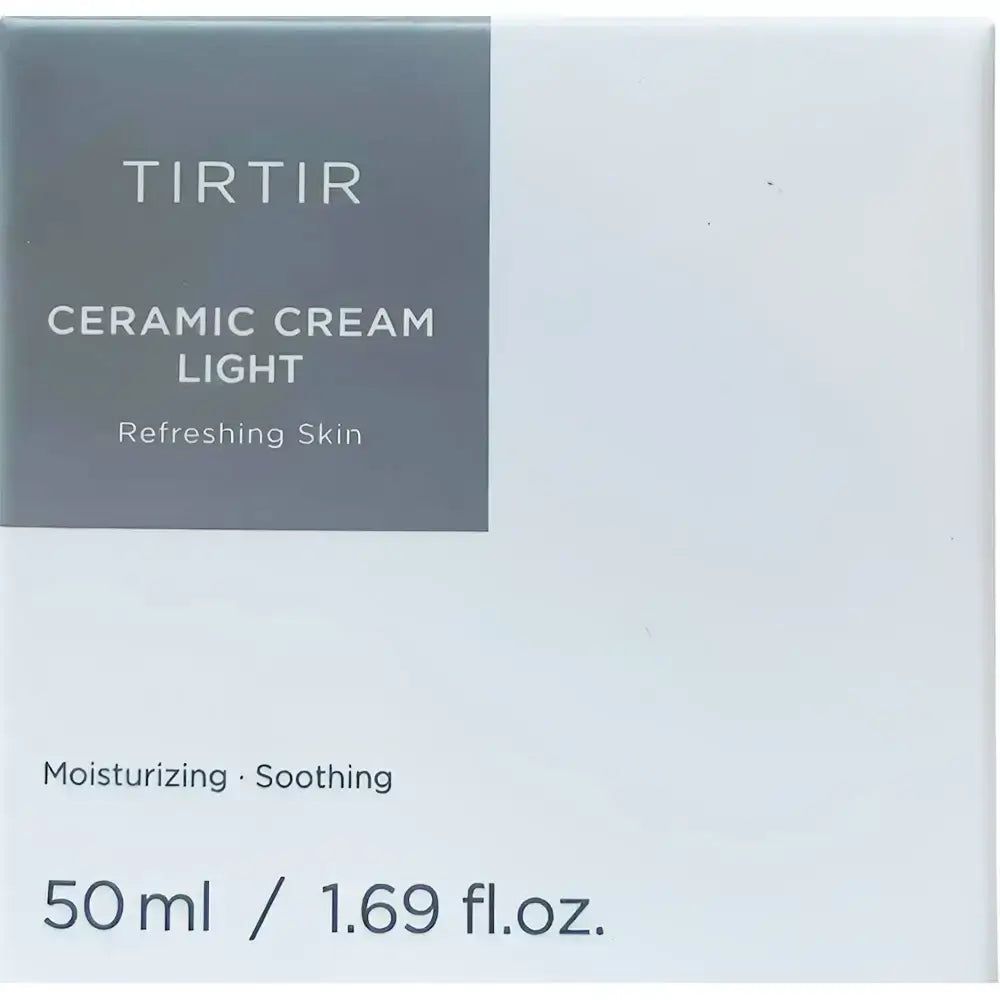 TIRTIR Ceramic Cream Light Verpackung. Weißer Karton mit Produktinformationen. Text: TIRTIR, CERAMIC CREAM LIGHT, 50ml / 1.69 fl.oz.