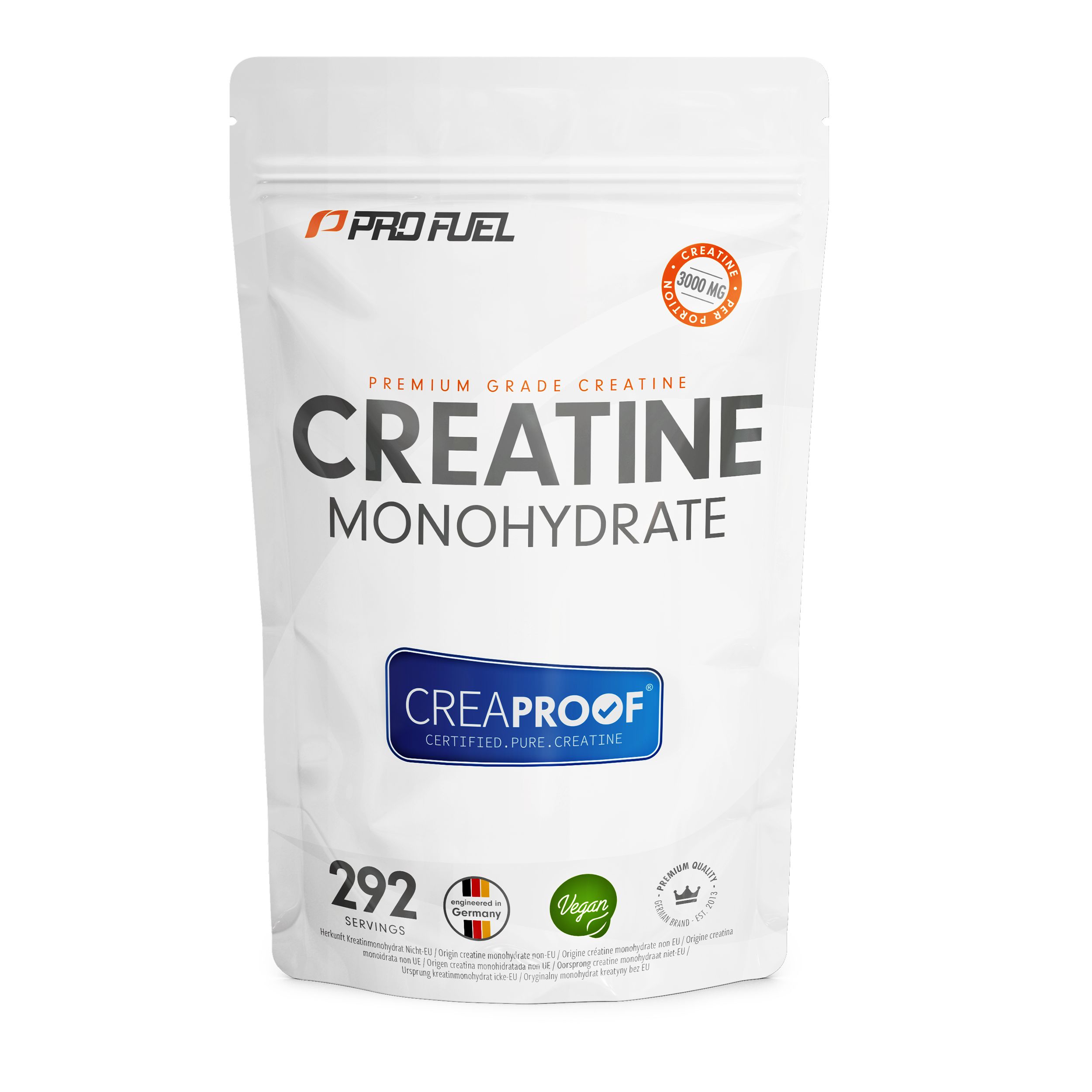 ProFuel - CREAPROOF® Creatin Monohydrat 1000g | laborgeprüft | 3 g Creatin pro Portion | 292 Tage