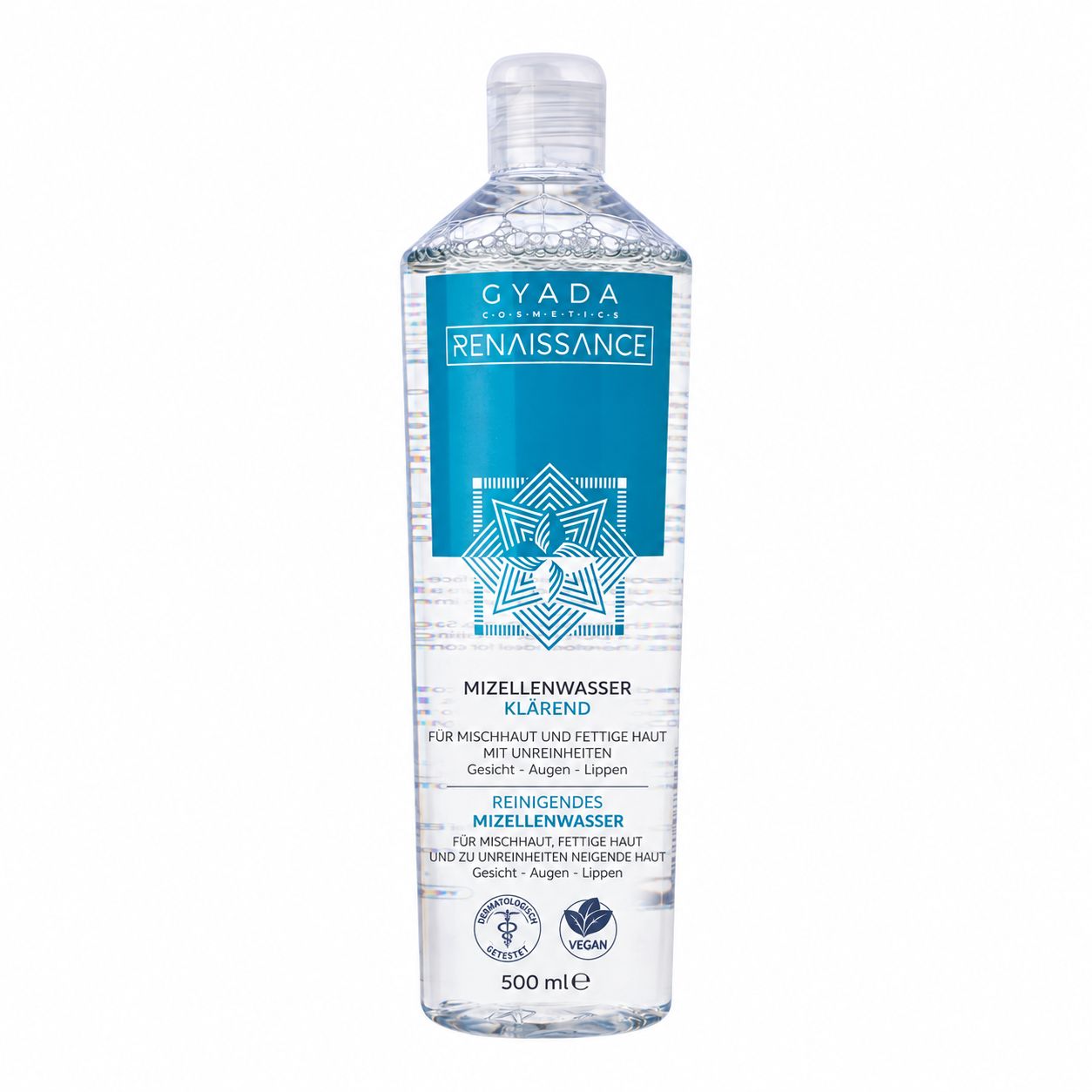 Gyada Cosmetics Renaissance Mizellenwasser, 500ml, für Mischhaut und fettige Haut.