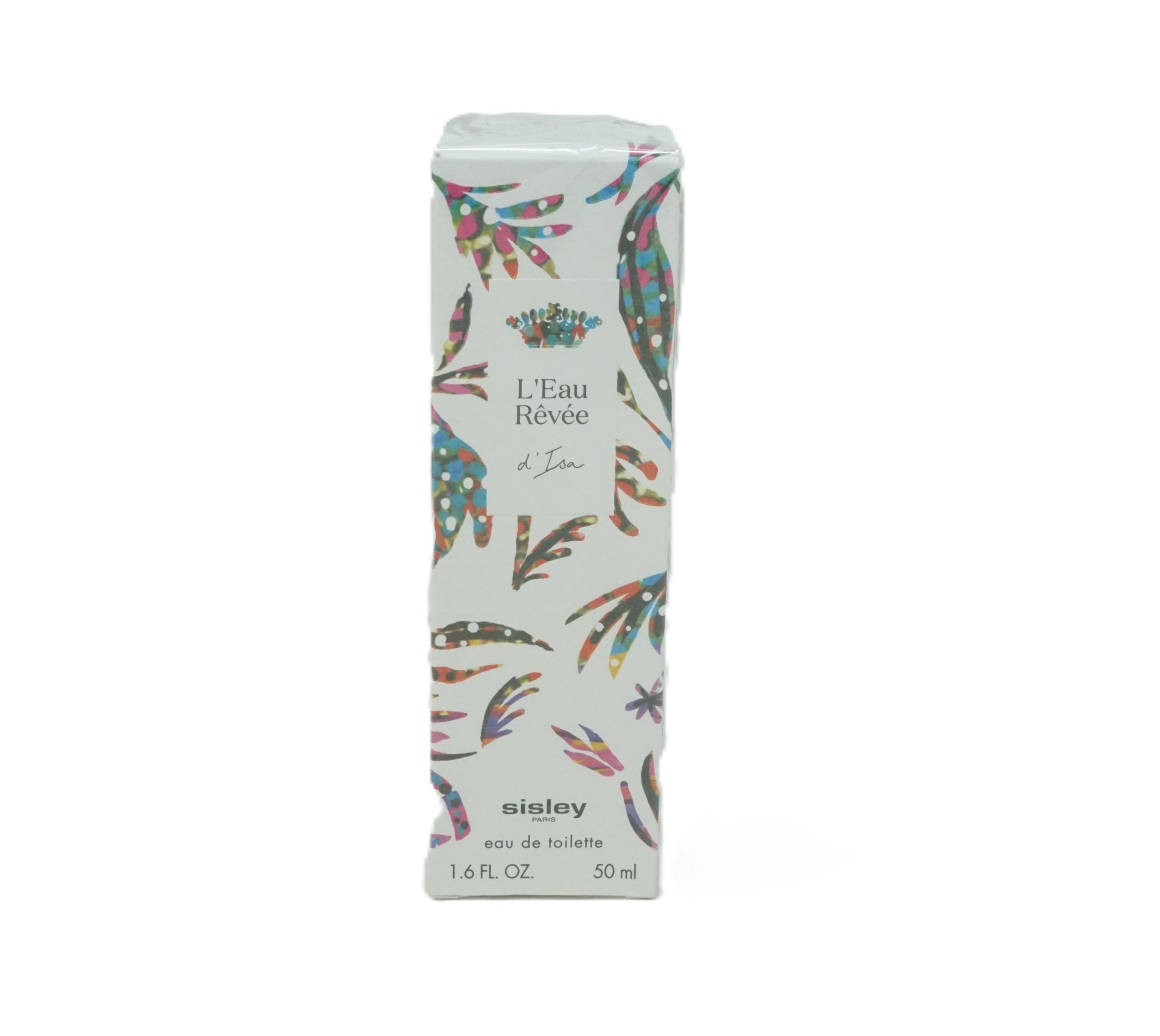 Schachtel mit floralem Muster. Aufschrift: L'Eau Rêvée d'Isa, Sisley, 1.6 FL. OZ., 50 ml.