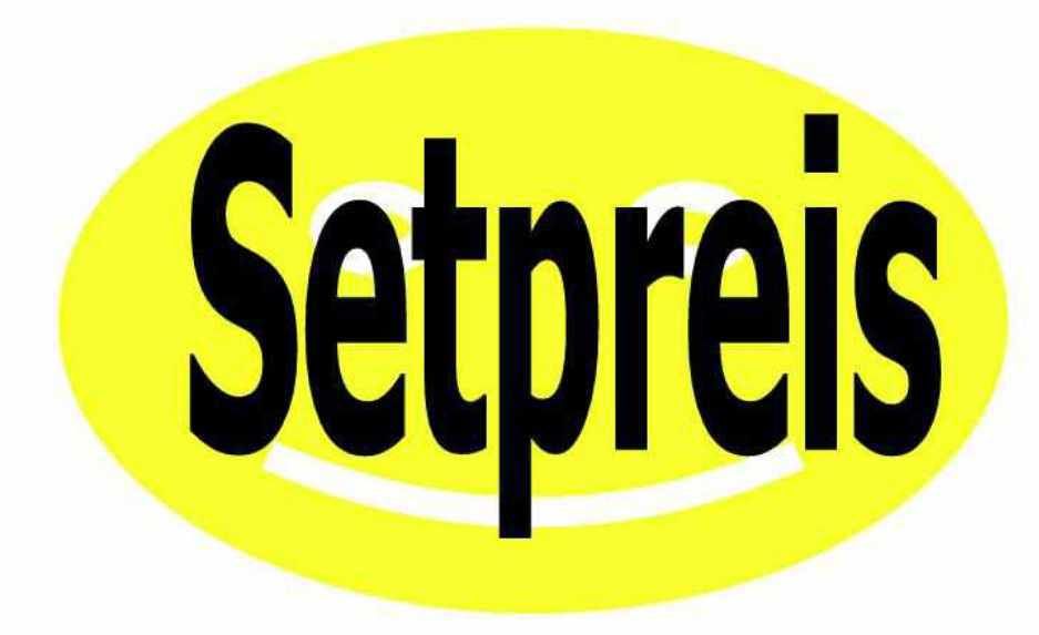 Gelbes Oval mit schwarzem Text "Setpreis".