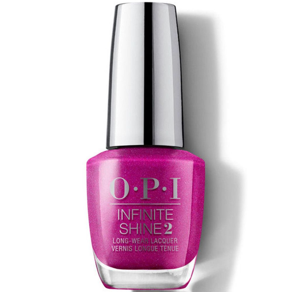 OPI Nagellack-Flakon. Pinker Nagellack mit silbernem Deckel. Produktname und Marke sichtbar.