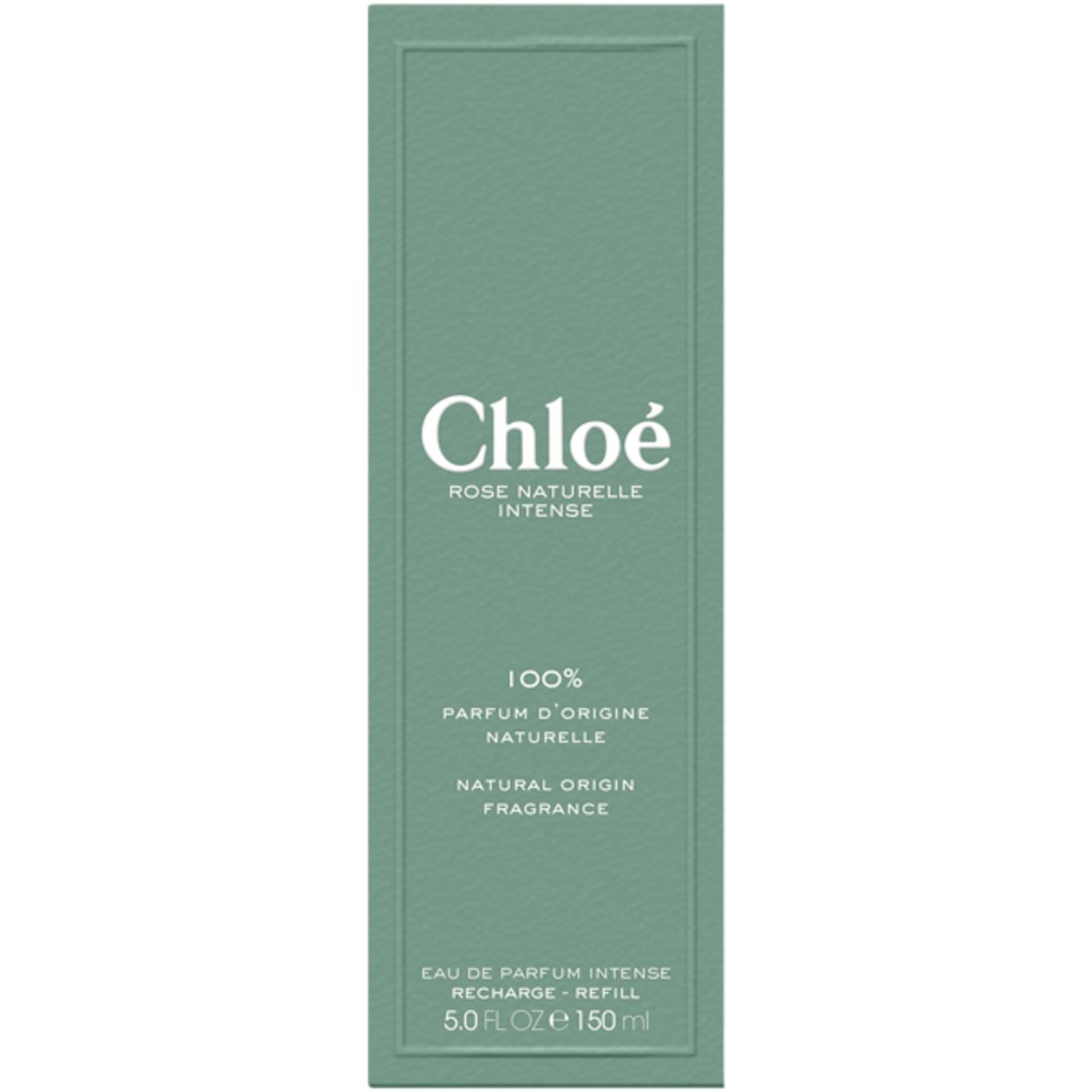Grüne Verpackung. Aufschrift: Chloé Rose Naturelle Intense. 100% Parfum d'origine naturelle. 150 ml.