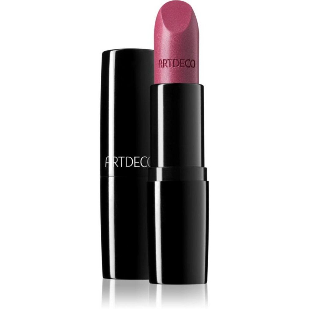 ARTDECO Lippenstift in Rosa mit schimmerndem Finish, schwarzer Hülse und Kappe.