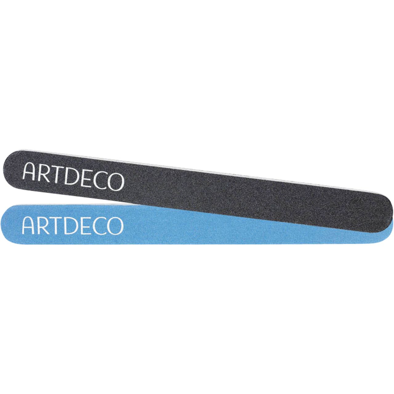 Zwei Nagelfeilen, eine blau, eine grau. Beide mit weißem "ARTDECO"-Schriftzug.