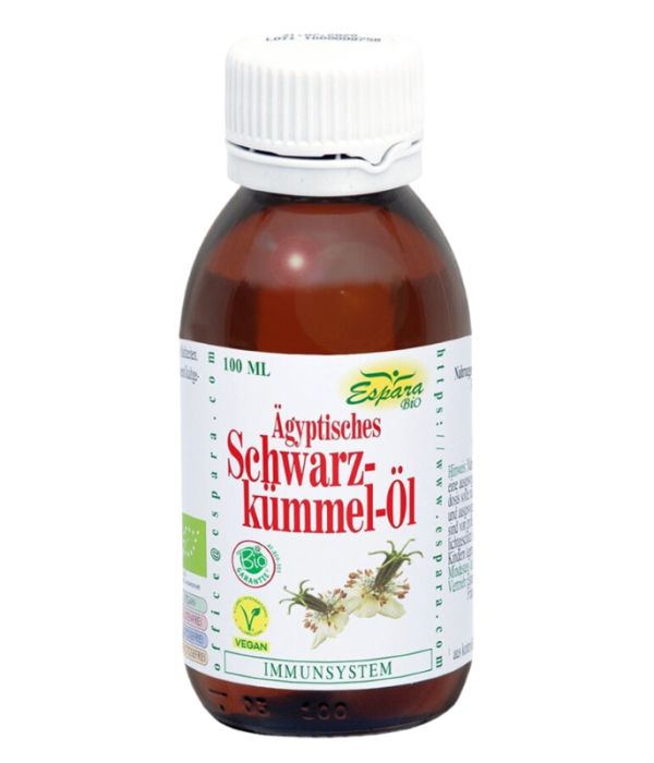 Braune Glasflasche mit weißem Deckel. Etikett mit Produktnamen, Logo und Zertifizierungen.