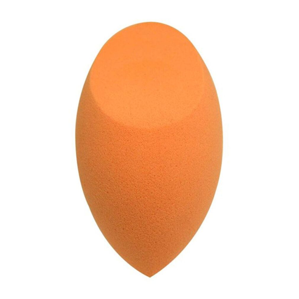 Orangener Make-up-Schwamm in Tropfenform. Der Schwamm hat eine ovale Form.