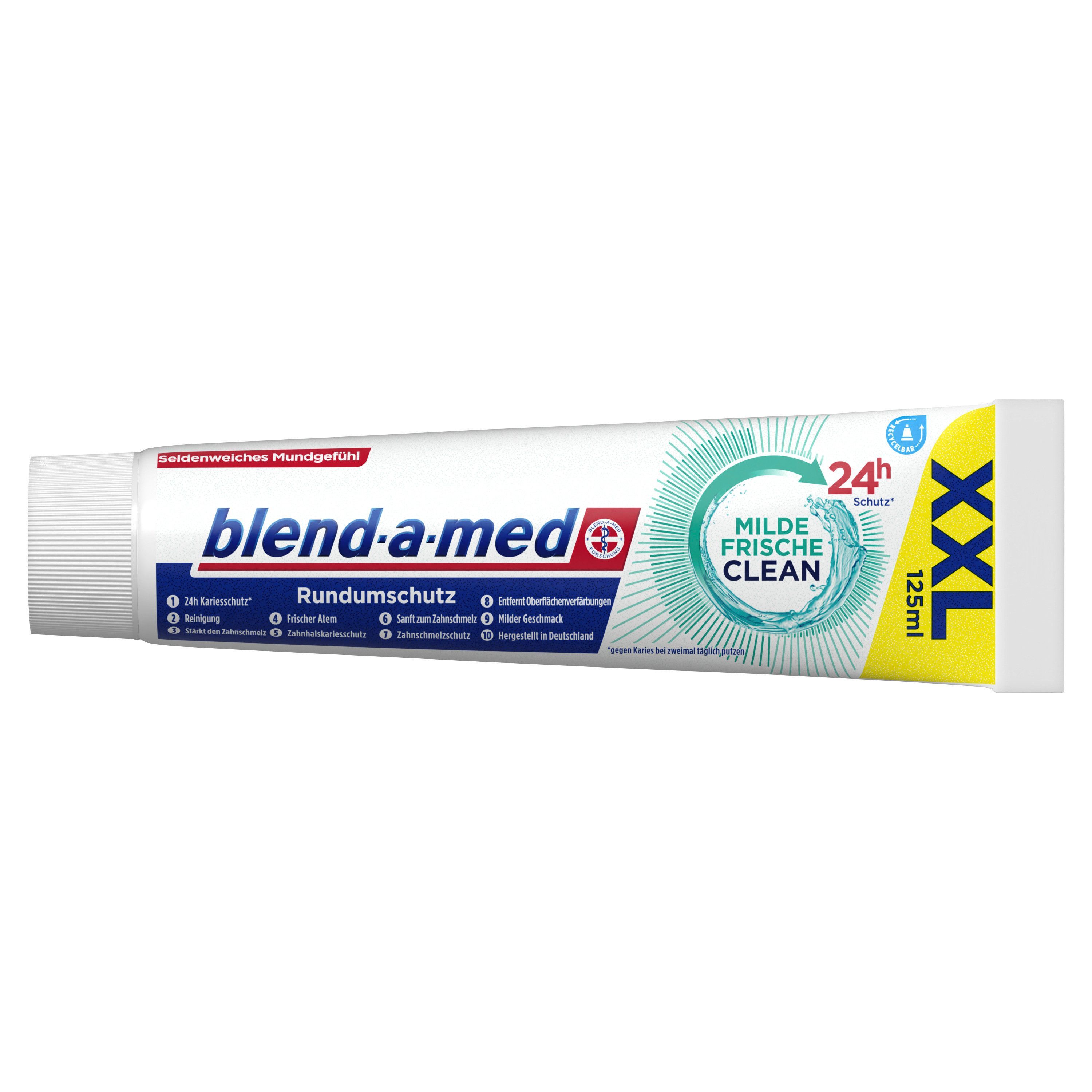 Blend-a-med Zahnpasta "Rundumschutz" in XXL-Größe, 125ml, mit "Milde Frische Clean" Formel für 24h Schutz.