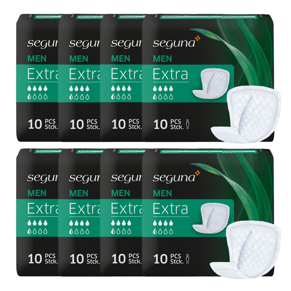 Zwei Packungen SEGUNA MEN Extra, je 10 Stück. Produkt mit medizinischem Siegel.