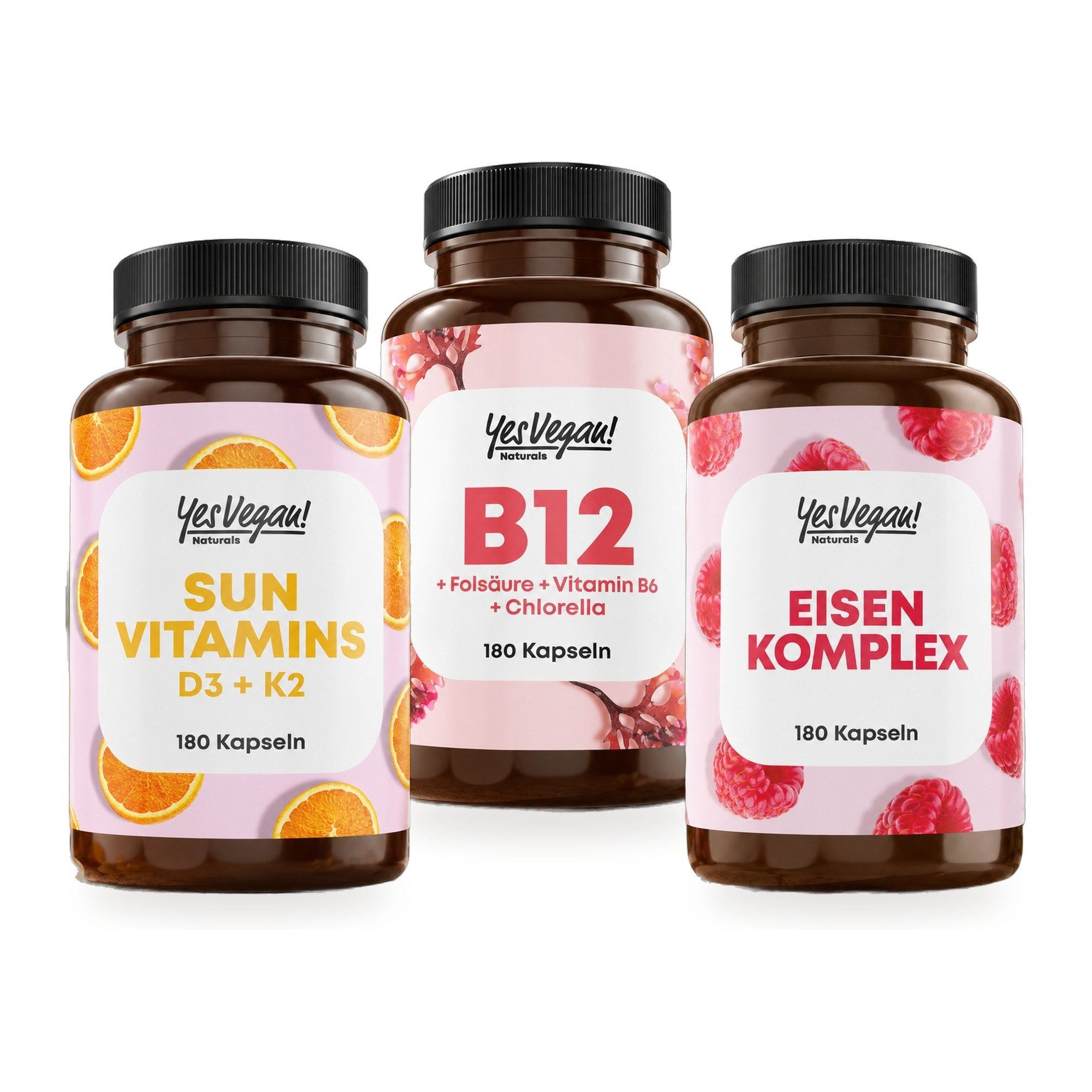 Zwei Produkte: Daily Greens Superfood Trinkpulver (300g) und Vegan Complete All-in-One Kapseln (120 Stück).
