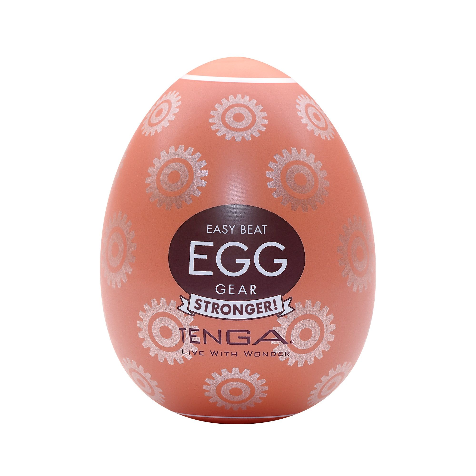 TENGA Egg Gear Stronger! Masturbator in Eiform, orange mit Zahnradmuster.