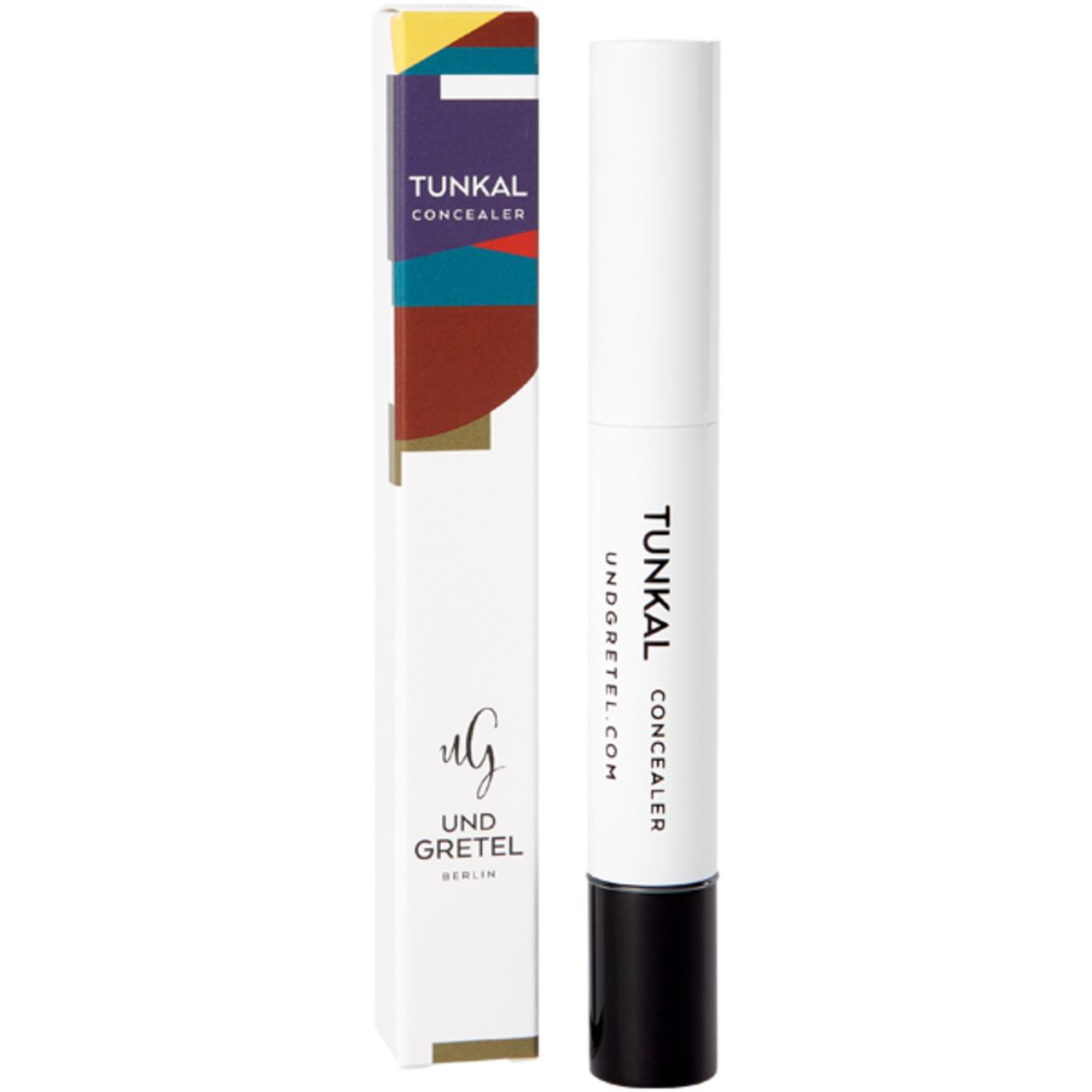 Concealer-Stift und Verpackung. Aufschrift: Tunkal Concealer, undgretel.com. Logo: und Gretel Berlin.