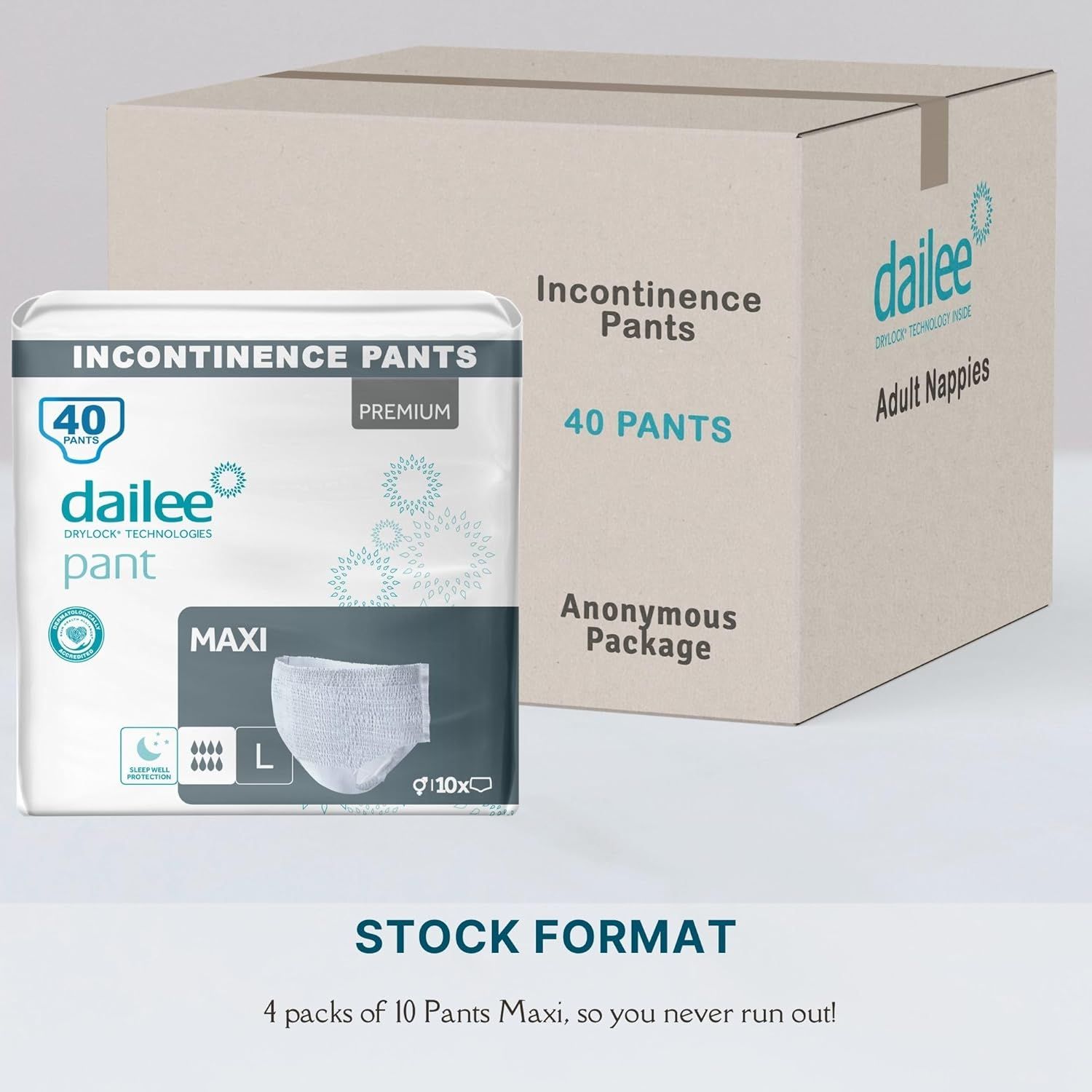 Dailee Pants Maxi, 40 Stück, Grösse L, in Kartonverpackung.