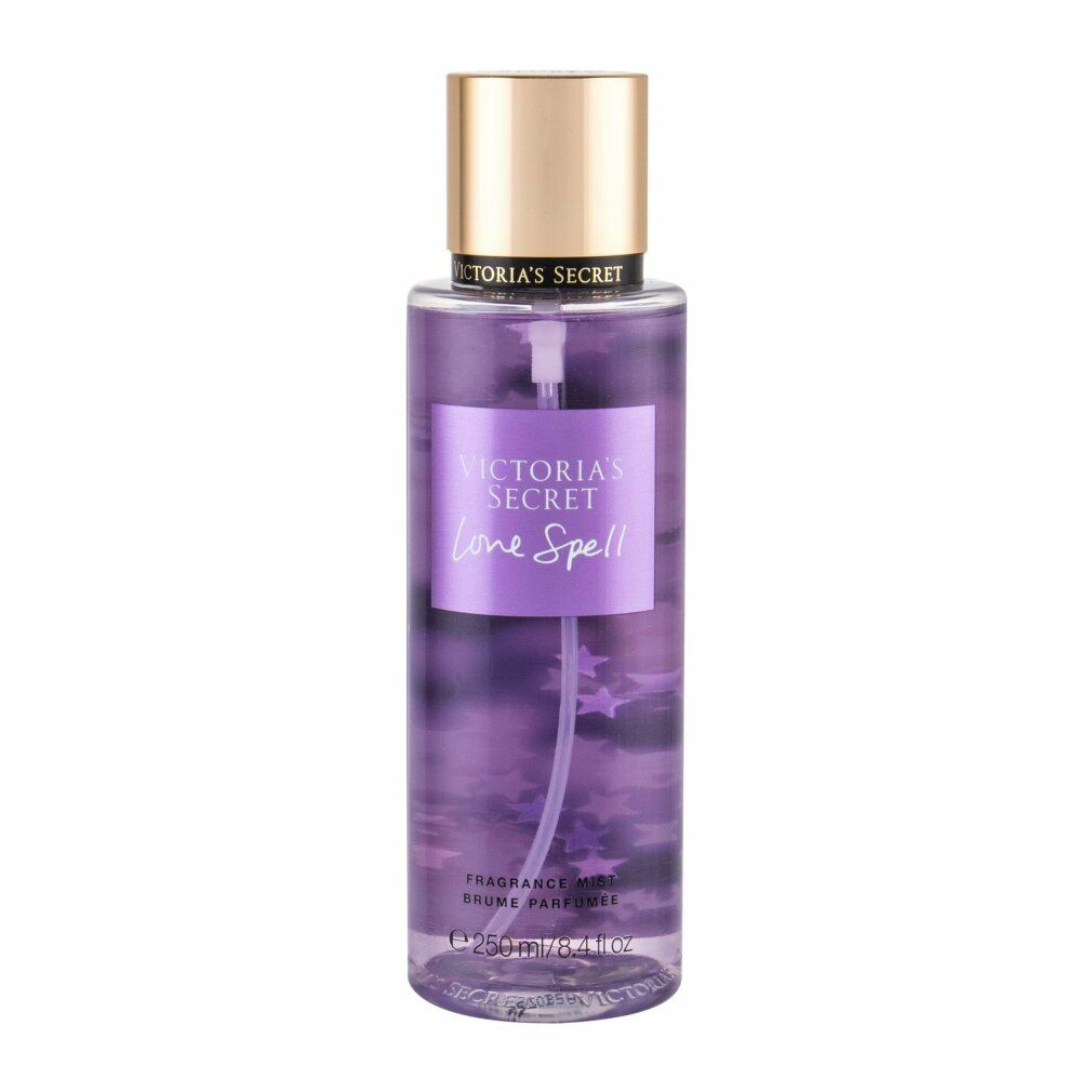 Körperspray mit goldfarbenem Deckel. Auf dem Etikett steht "Victoria's Secret Love Spell".