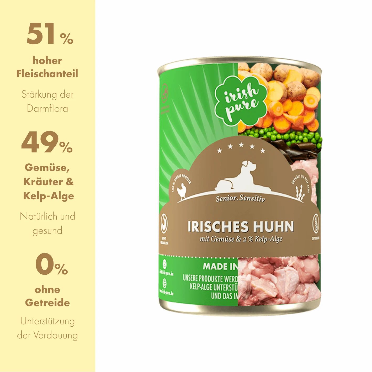 Dose Irish Pure Irisches Huhn mit Gemüse & Kelp-Alge, 200g.
