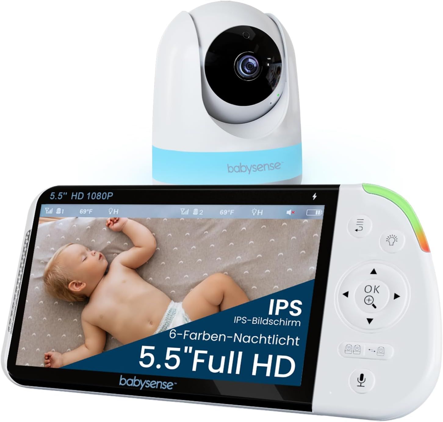 Babysense Full HD Split-Screen Babyphone mit 1 Kamera