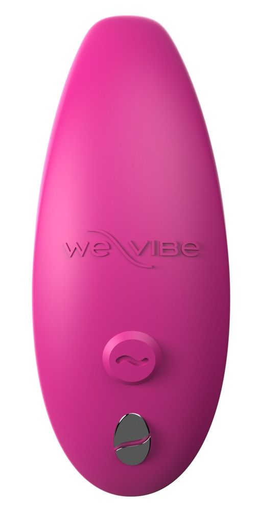 Rosa Wellness-Produkt mit Logo und Bedienknöpfen. Ovale Form.