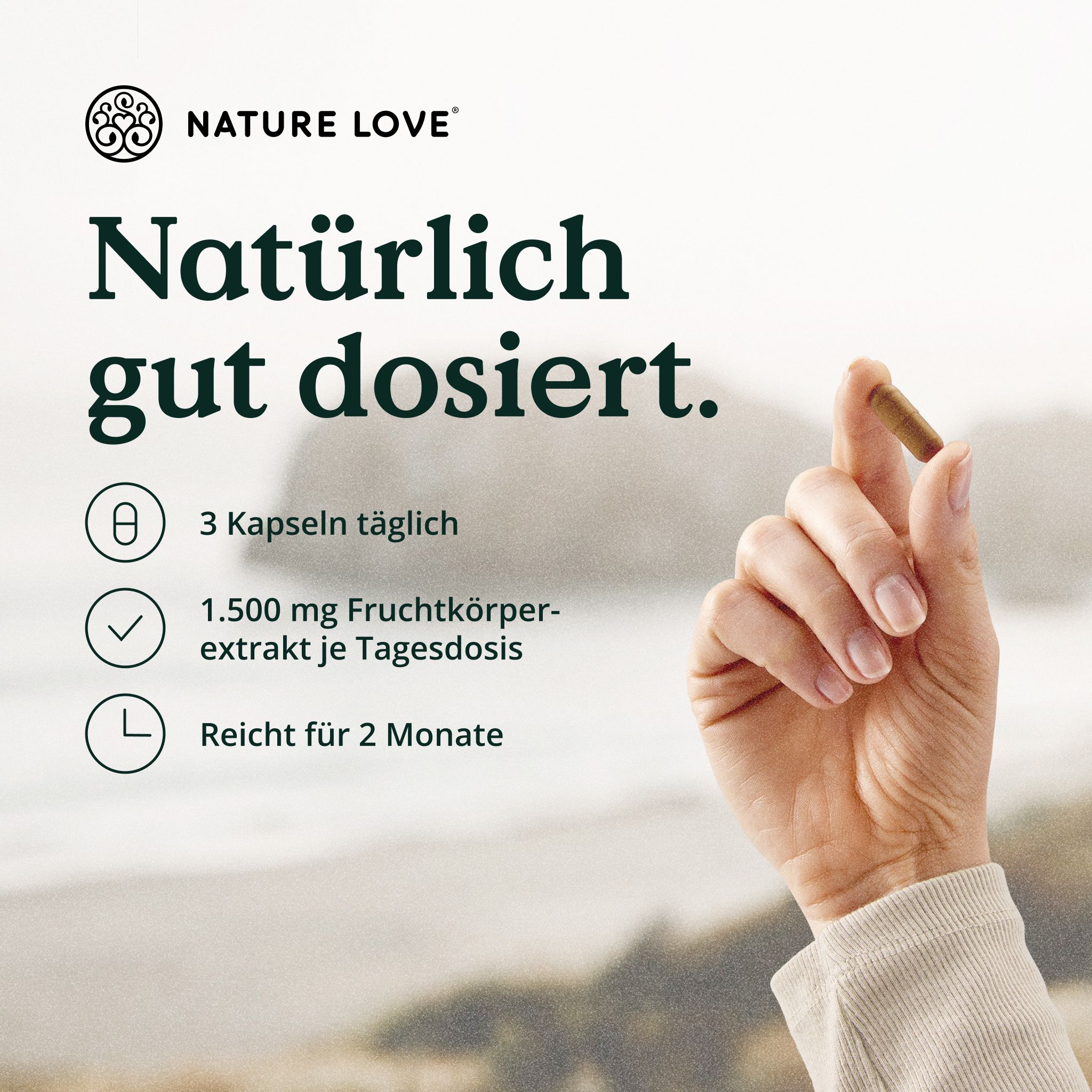 NATURE LOVE: Kombination aus 2 Pflanzen-Extrakten, 7 B-Vitaminen und Vitamin D3, hoch bioverfügbar.