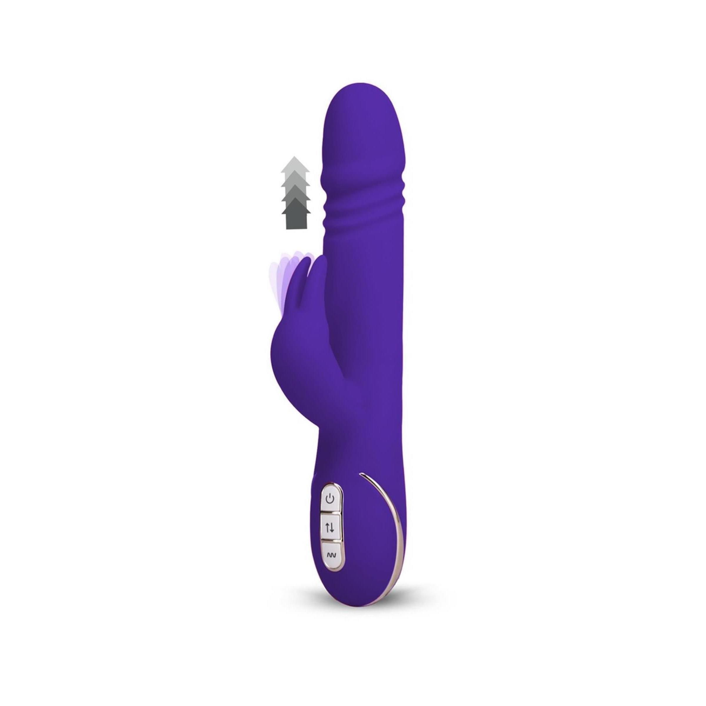 Lila Vibrator mit Hasenohren-Design. Animation der Vibrationsmuster.