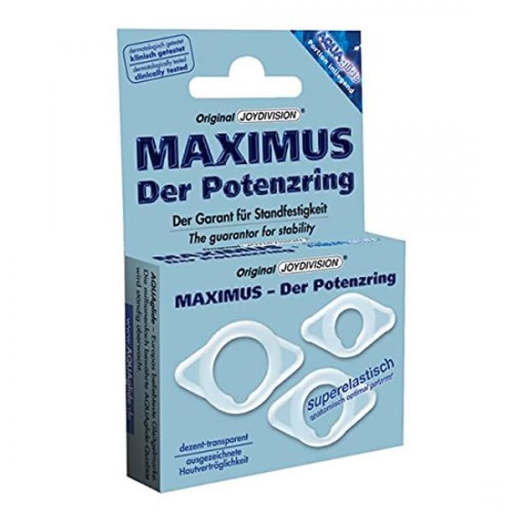 JOYDIVISION MAXIMUS Potenzring 15mm Verpackung. Zeigt drei weiße, transparente Ringe.