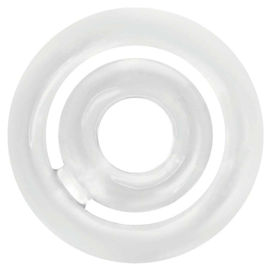 Klarer C-Ring, transparentes Material. Besteht aus drei konzentrischen Ringen. Ansicht von oben.