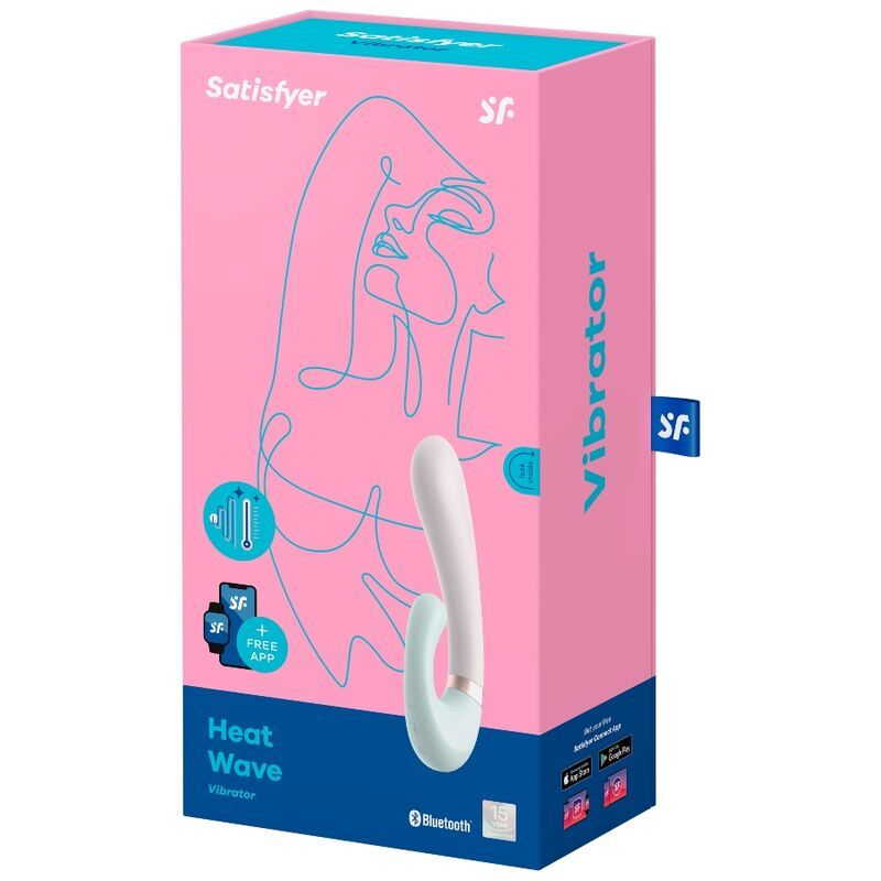 Rosa Verpackung mit Vibrator-Abbildung. Marke: Satisfyer. Text: Heat Wave, Vibrator, Bluetooth.