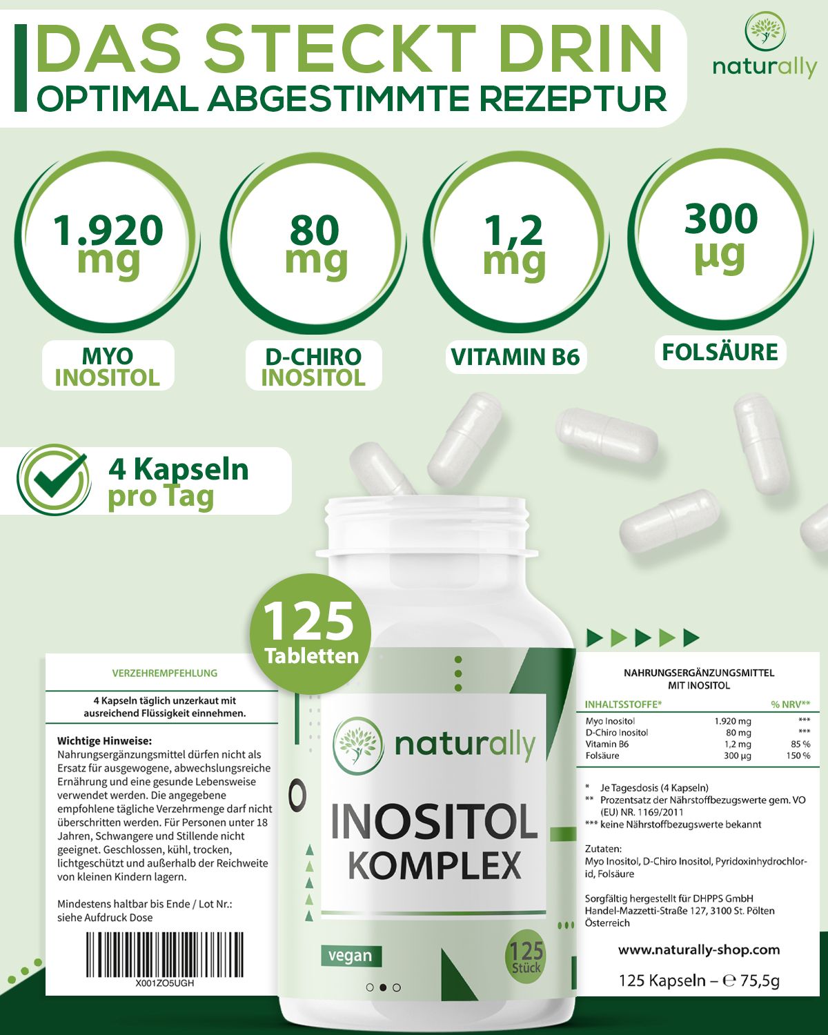 naturally Inositol Komplex | mit Myo Inositol sowie D-Chiro Inositol und Vitaminen