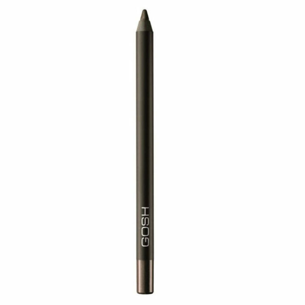 Dunkelgrauer Eyeliner-Stift mit spitzer Mine und silbernem Schriftzug 'GOSH'.
