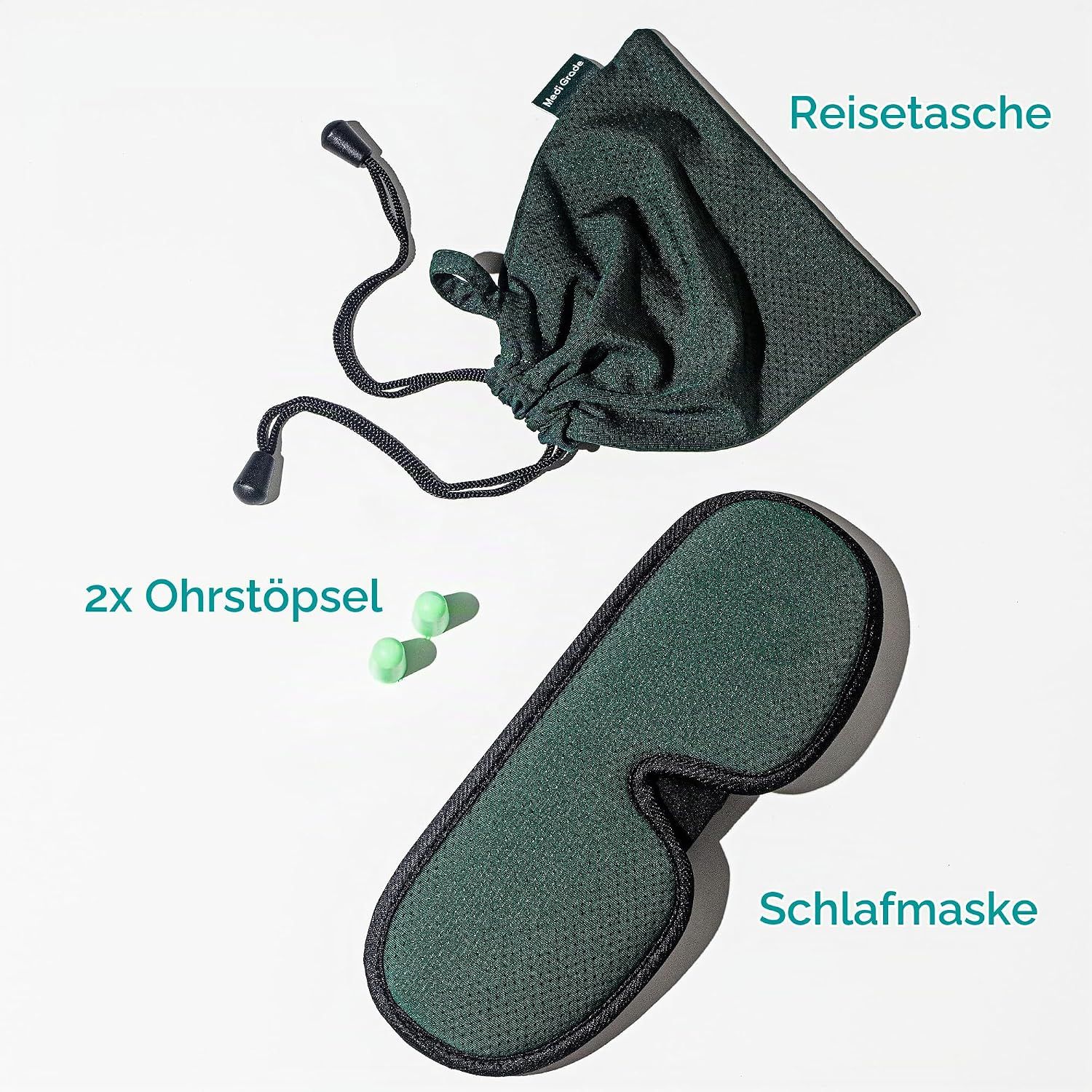 Medi Grade Schlafmaske mit 2 Ohrstöpseln, blockiert 100% Licht.