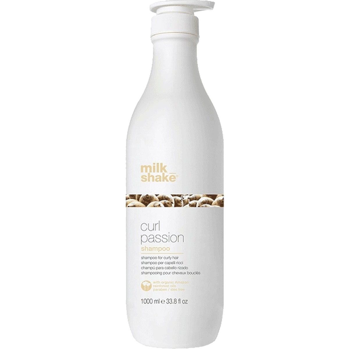 Weiße Pumpflasche mit Milkshake Curl Passion Shampoo, 1000 ml.