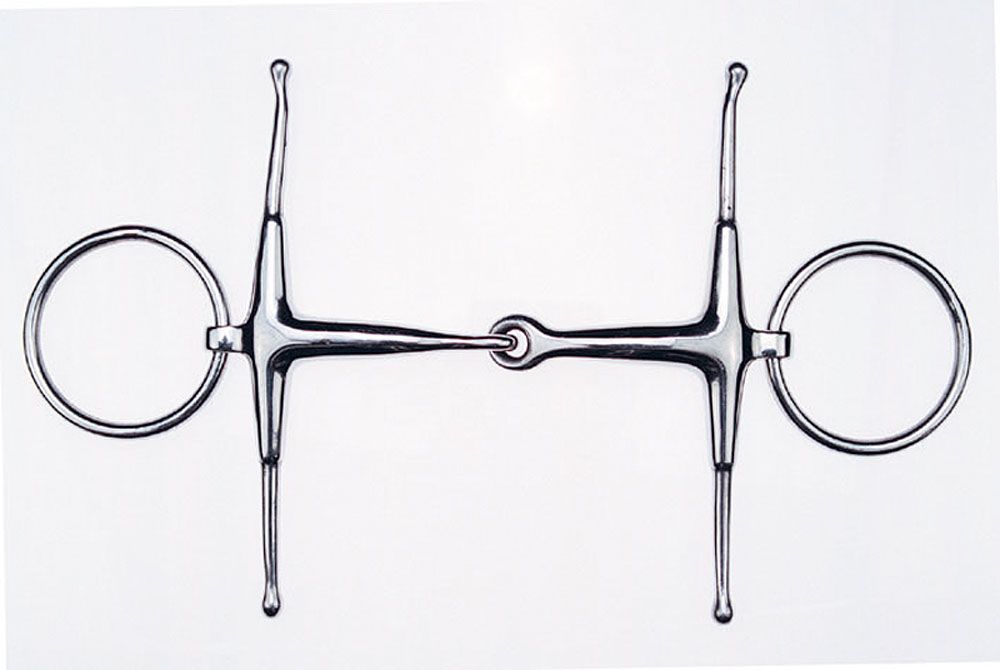 Metallgebiss, silberfarben. Ringe an den Seiten, Mundstück mit Gelenk.