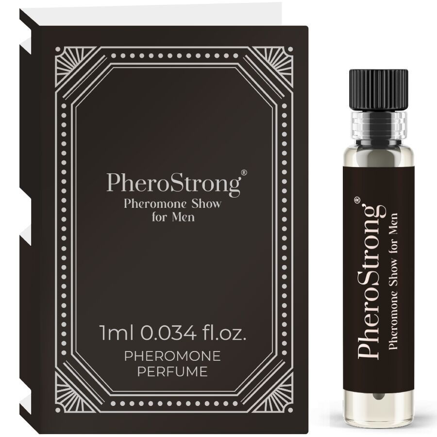 PheroStrong Pheromon-Parfüm für Männer, 1ml. Inklusive Probenkarte und kleiner Glasflasche mit Schraubverschluss.