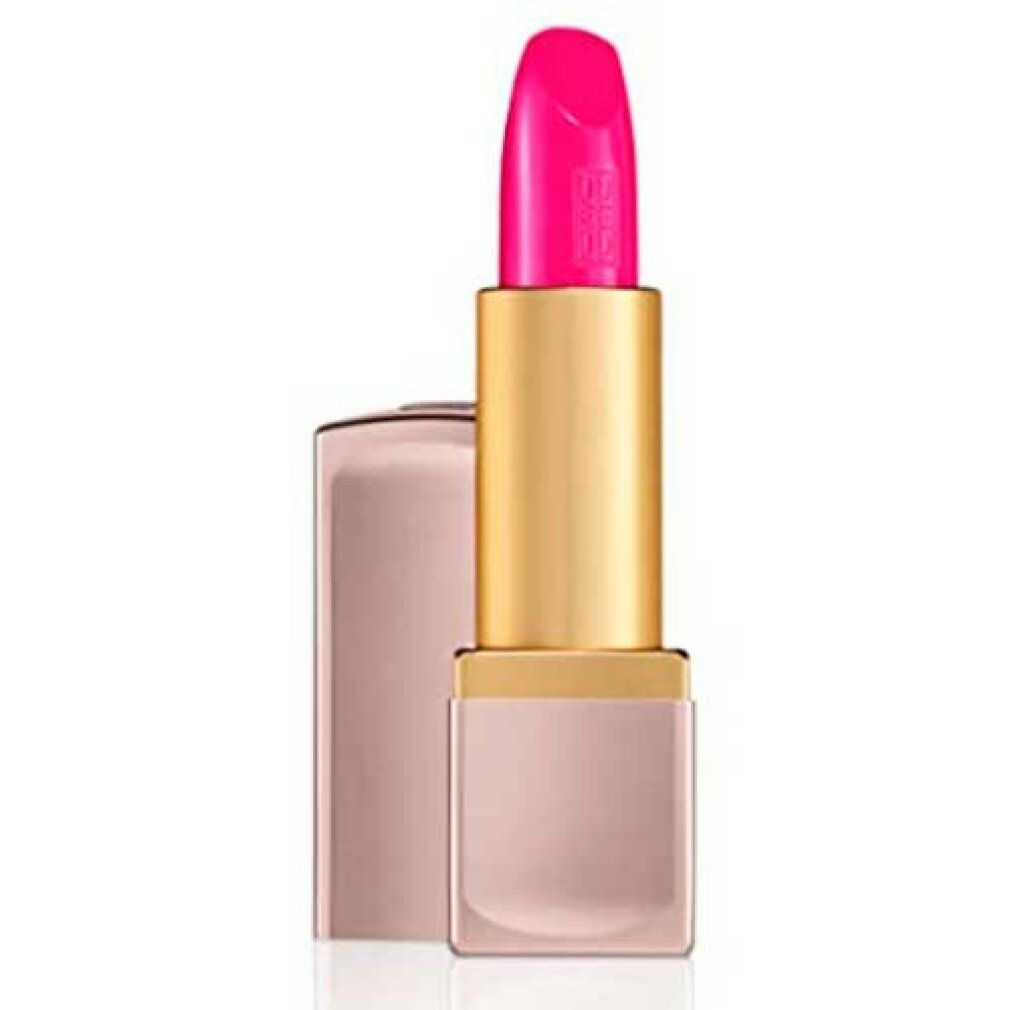 Lippenstift mit pinkfarbener Spitze und goldfarbenem Gehäuse. Der Lippenstift ist teilweise aus der rosafarbenen Hülse herausgedreht.