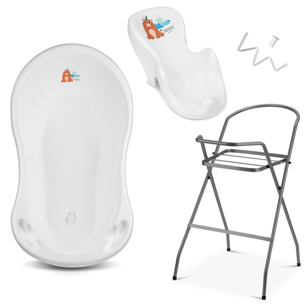 Babykajo 4 Set Baby Badewanne mit Gestell + Wanneneinsatz + Abfluss – TÜV Rheinland zertifiziert!