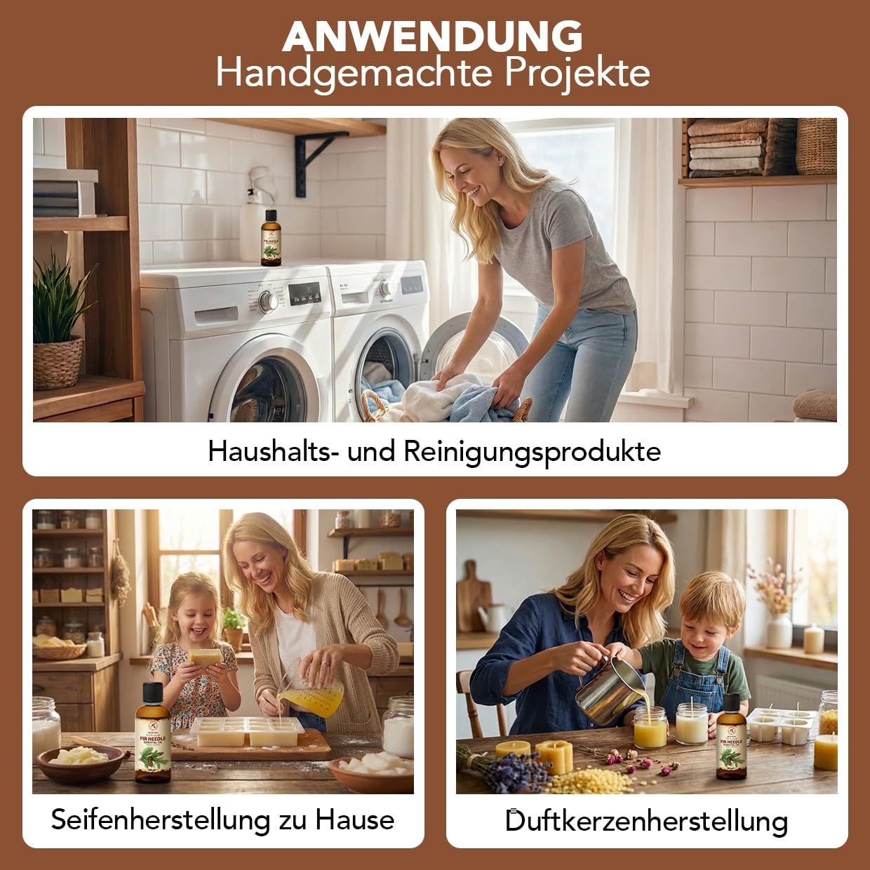 Braune Glasflasche mit 100 ml 100% reinem ätherischem Fichtennadelöl.