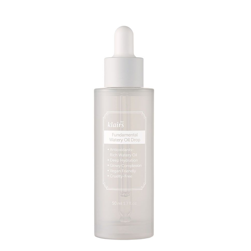 Klairs Fundamental Watery Oil Drop Serum in matter Glasflasche mit Pipettenverschluss.
