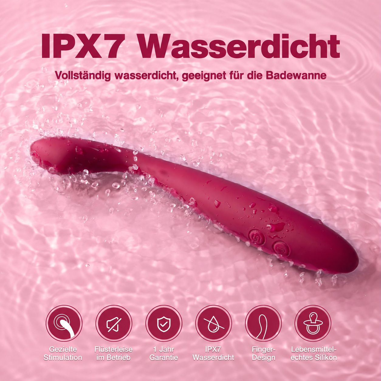 Lila Vibrator mit IPX7 Wasserdichtigkeit, geeignet für die Badewanne.